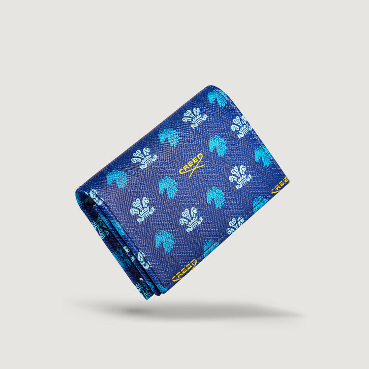 Blue Leather Sample Wallet at an angle