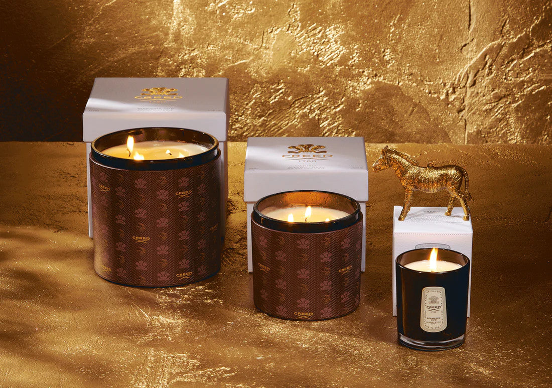 Leather Candles Lit with gold background