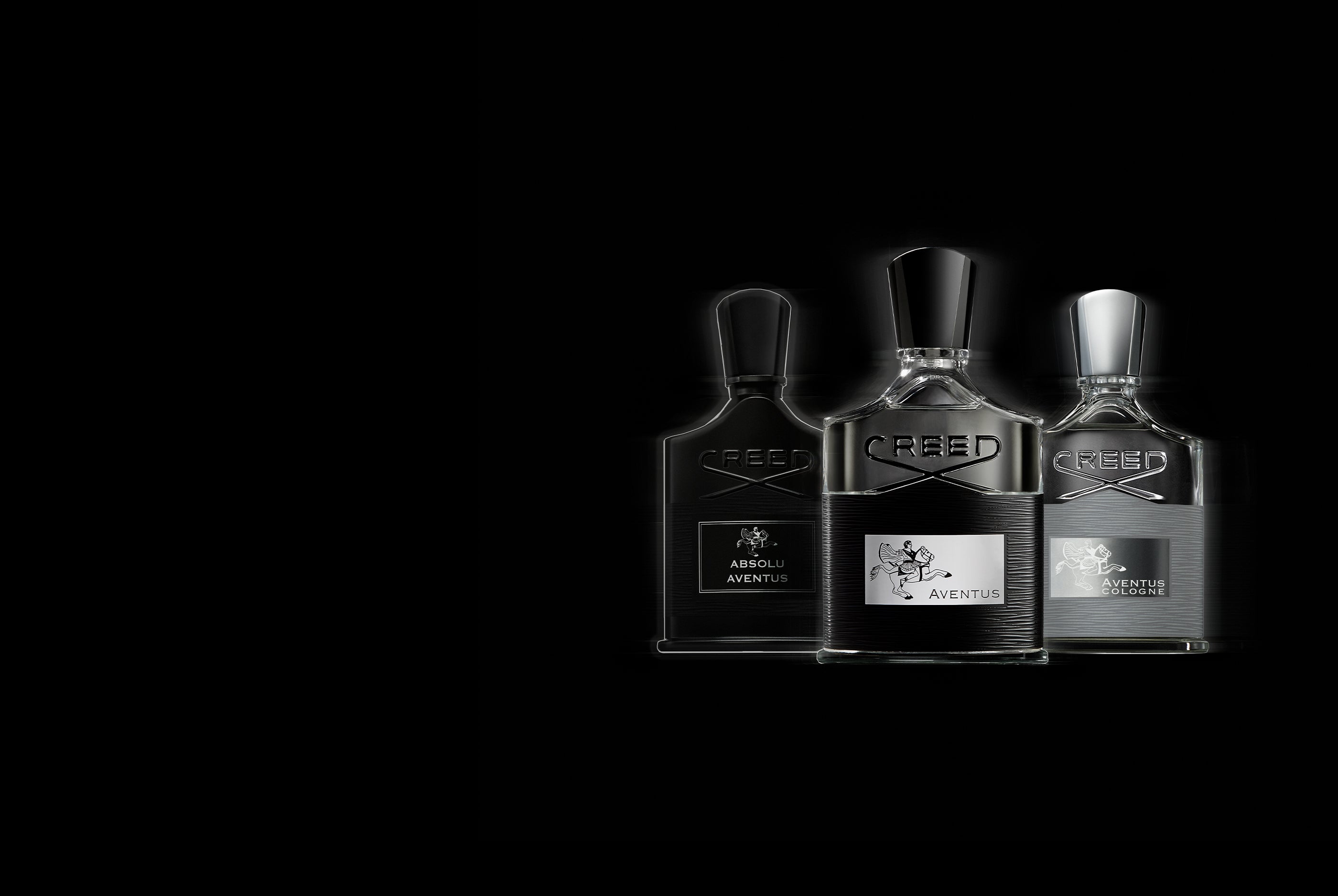 The Aventus Collection featuring Absolu Aventus on the left, Aventus in the middle and Aventus Cologne on the right.