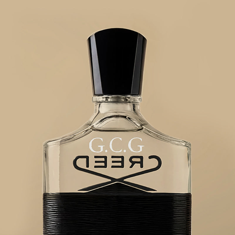 Perfume bottle labeled 'G.C.G. Reed' on a beige background
