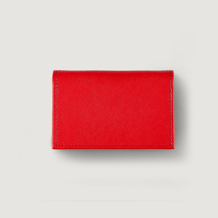 The back of the red leather wallet