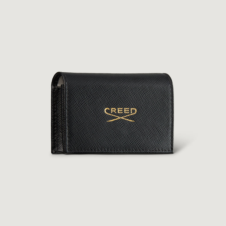 The side view of the black leather sample wallet